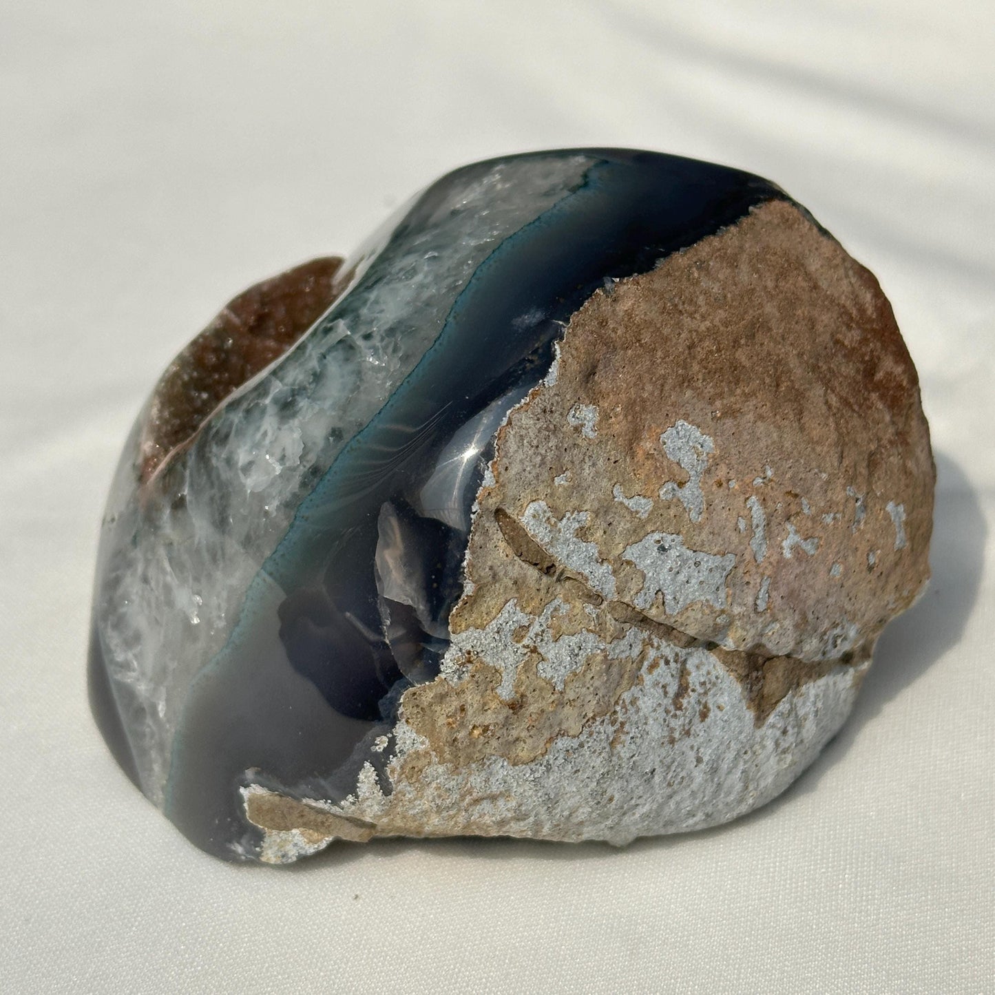 Brown Sugar Druzy Agate Geode, Polished Brazilian Blue Agate Freeform, Deep Crystal Cave Mineral Specimen Exact 1.98lb