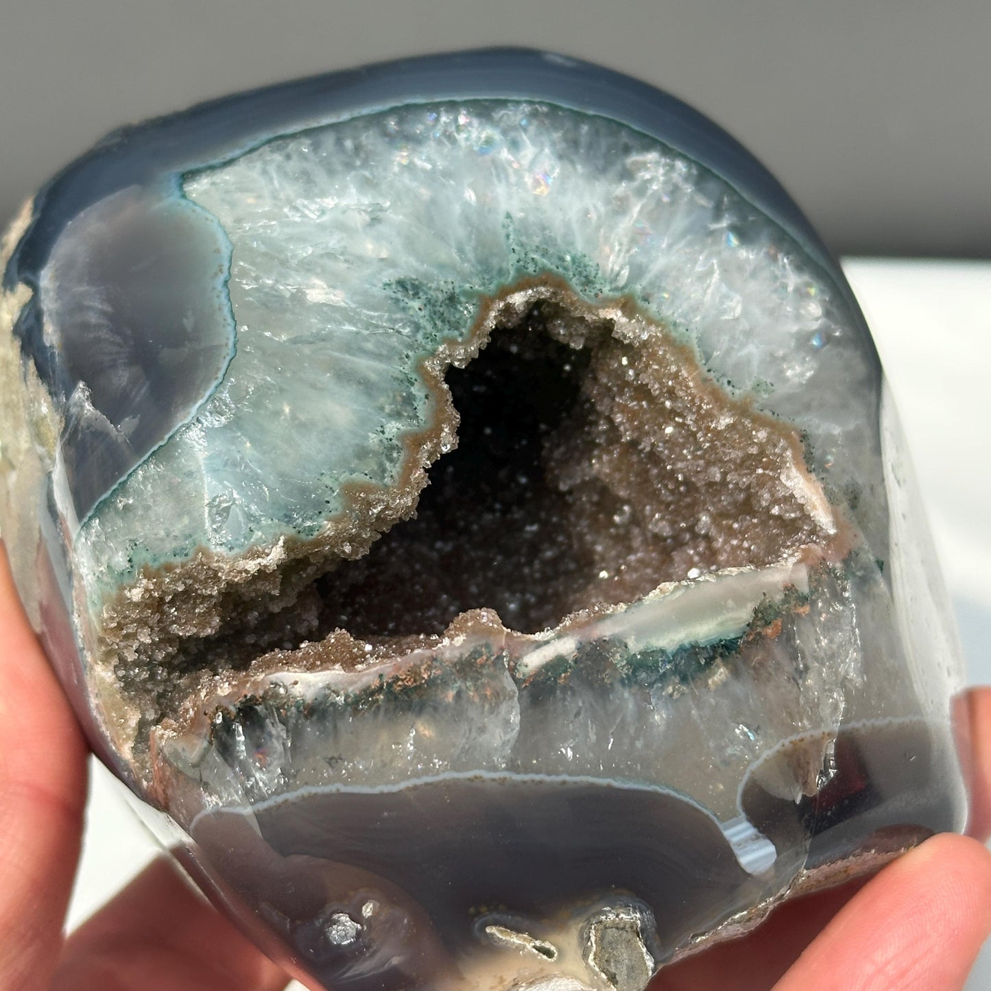 Brown Sugar Druzy Agate Geode, Polished Brazilian Blue Agate Freeform, Deep Crystal Cave Mineral Specimen Exact 1.98lb - view 6