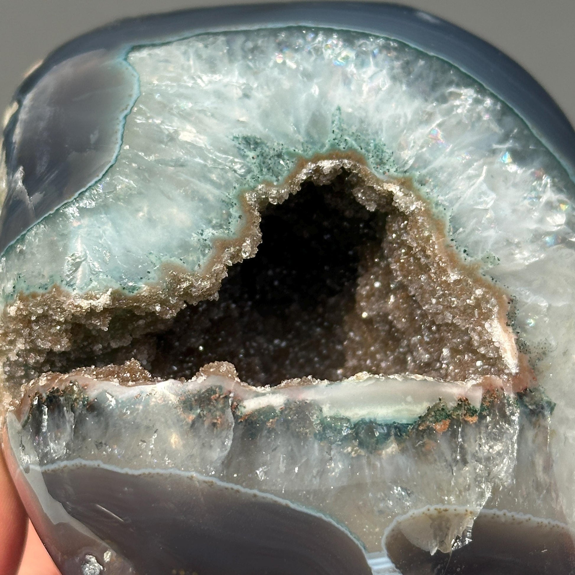 Brown Sugar Druzy Agate Geode, Polished Brazilian Blue Agate Freeform, Deep Crystal Cave Mineral Specimen Exact 1.98lb - view 7