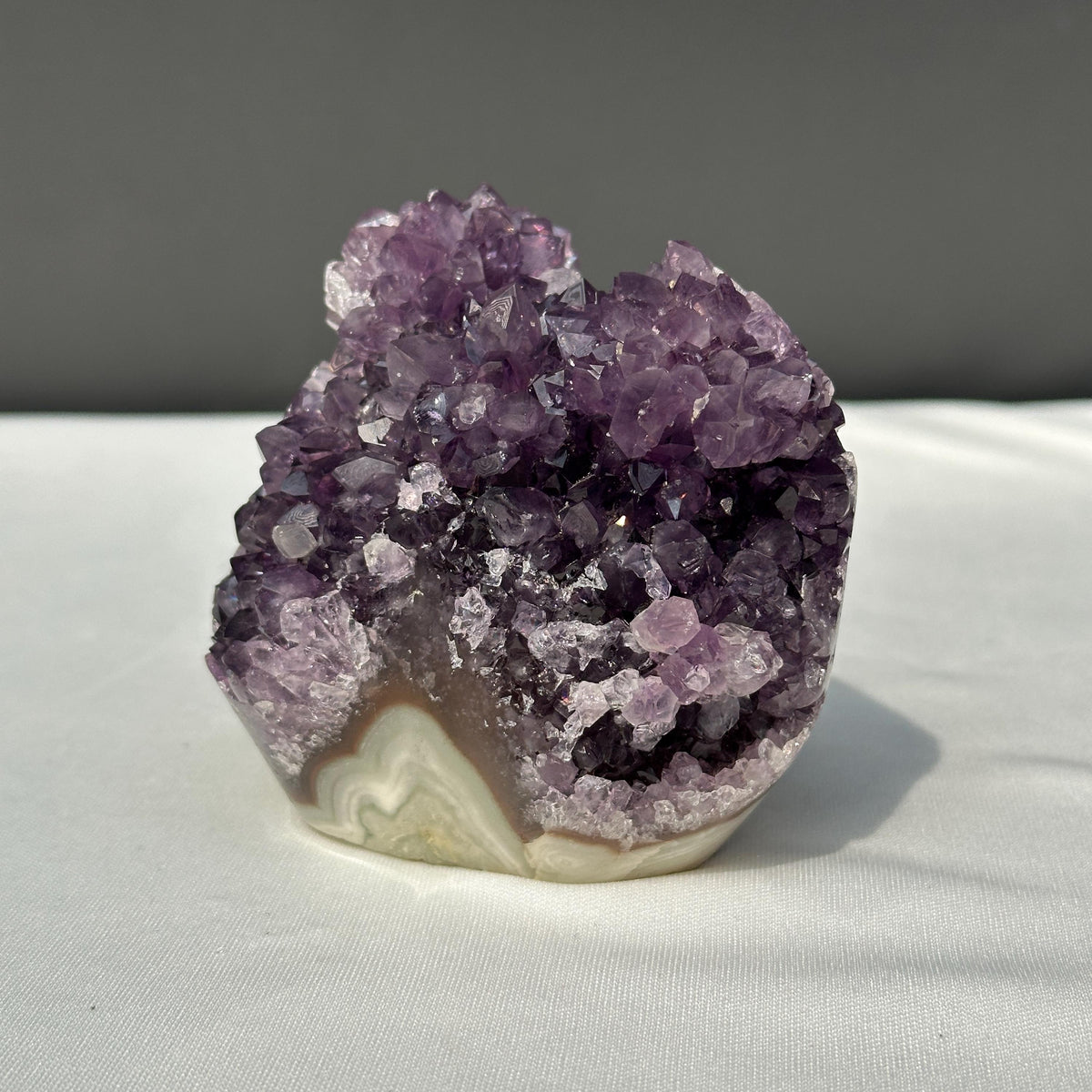 Amethyst Flower Cluster, Raw Brazilian Purple Quartz Geode with Polished Base, Unique Crystal Rosette Decor Exact Specimen 1.54lb - view 1