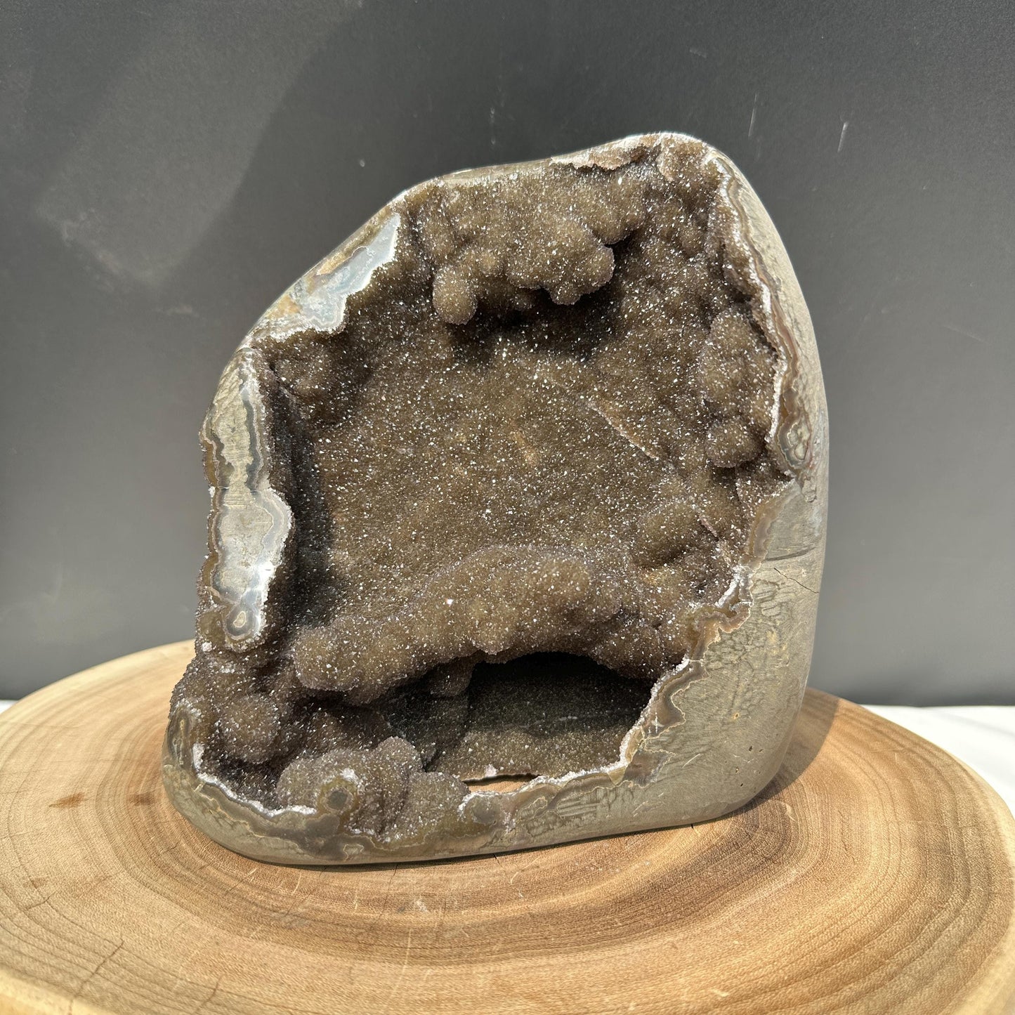 Dark Green Amethyst Geode Cave, Rare Uruguayan Botryoidal Sugar Druzy, Polished Heavy Crystal Specimen Exact 5.84lb
