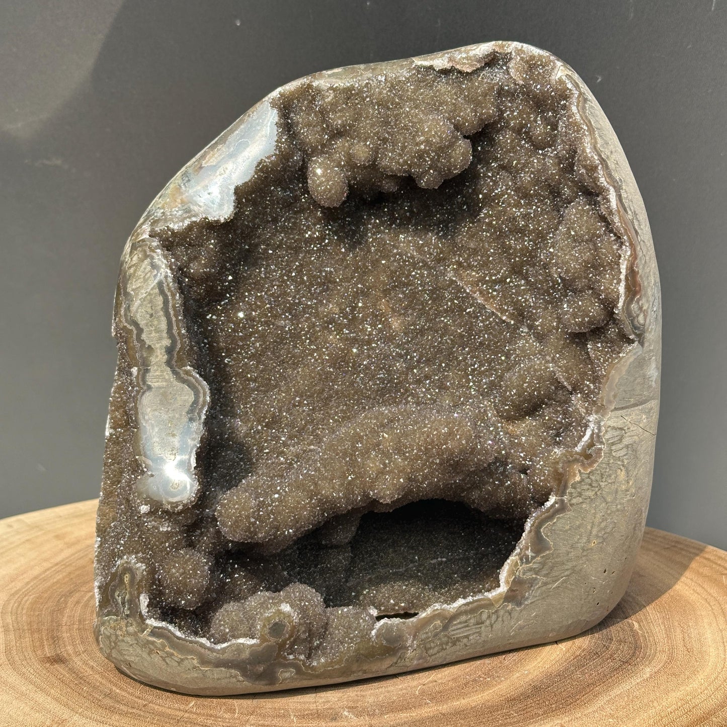 Dark Green Amethyst Geode Cave, Rare Uruguayan Botryoidal Sugar Druzy, Polished Heavy Crystal Specimen Exact 5.84lb