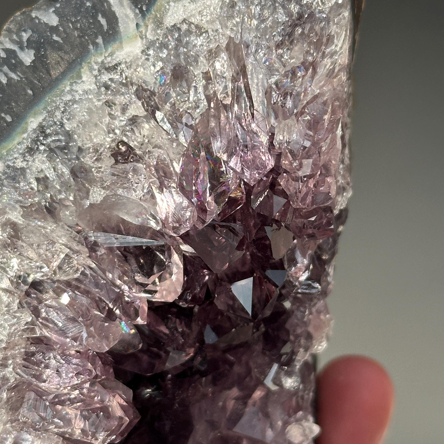 Rare Uruguayan Amethyst Cluster with Hematite Spheres, Cut Flame Shape Geode, Pale Purple Quartz Specimen Exact 2.09lb - view 7