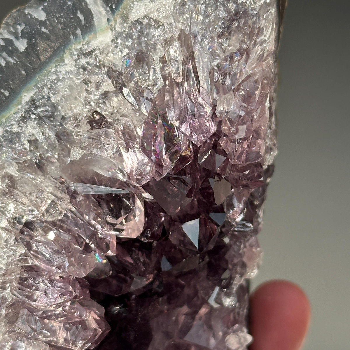Rare Uruguayan Amethyst Cluster with Hematite Spheres, Cut Flame Shape Geode, Pale Purple Quartz Specimen Exact 2.09lb - view 7