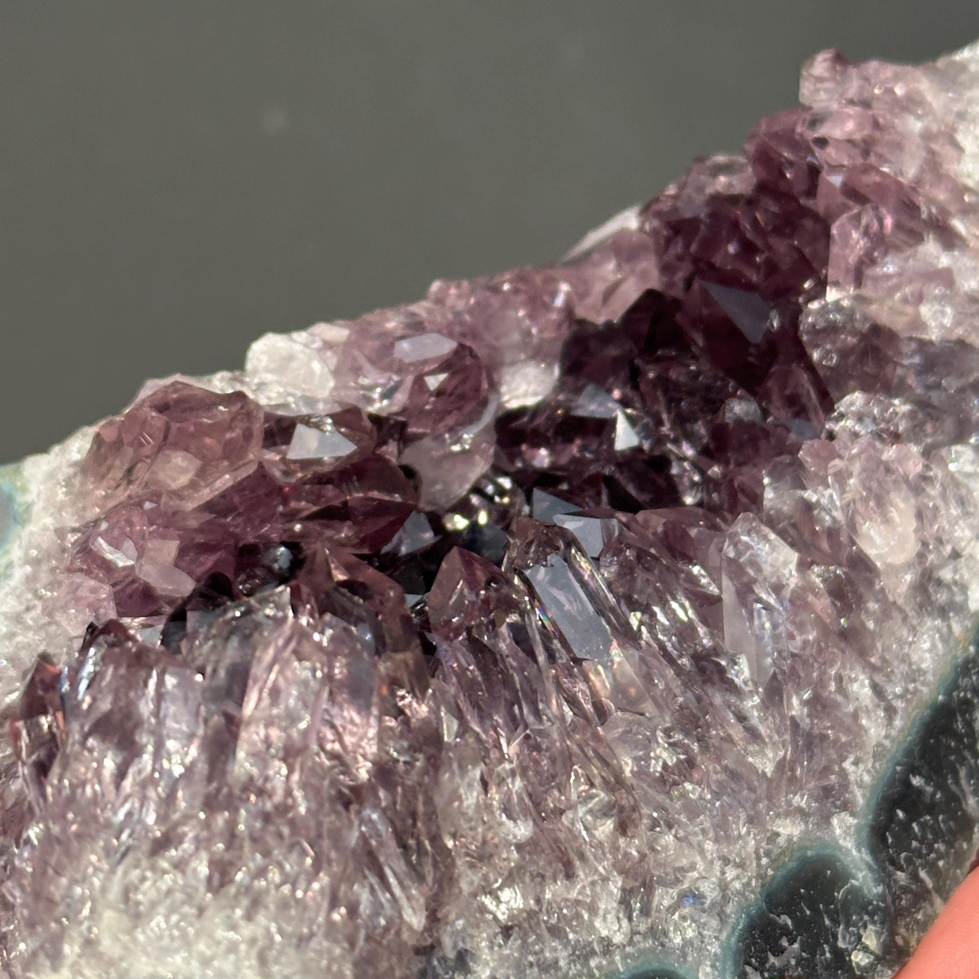 Rare Uruguayan Amethyst Cluster with Hematite Spheres, Cut Flame Shape Geode, Pale Purple Quartz Specimen Exact 2.09lb - view 8