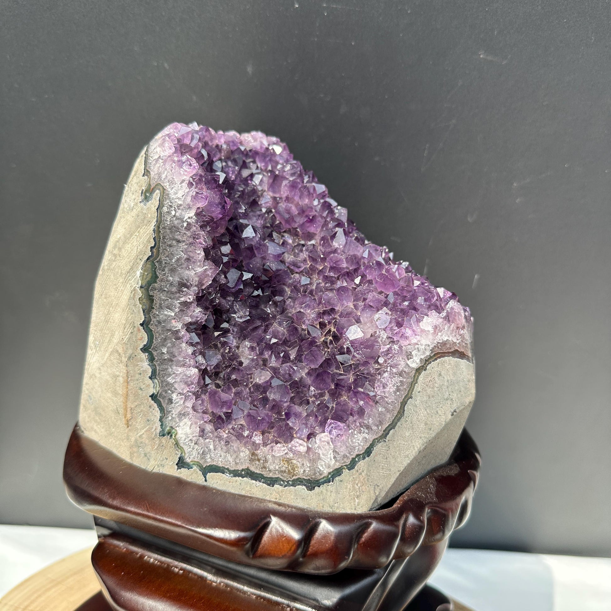 Special Offer 10.2lb Brazilian Amethyst Cluster with Custom Wood Stand, Raw Purple Quartz Geode Decor, Exact Specimen 10.6" Tall - view 7