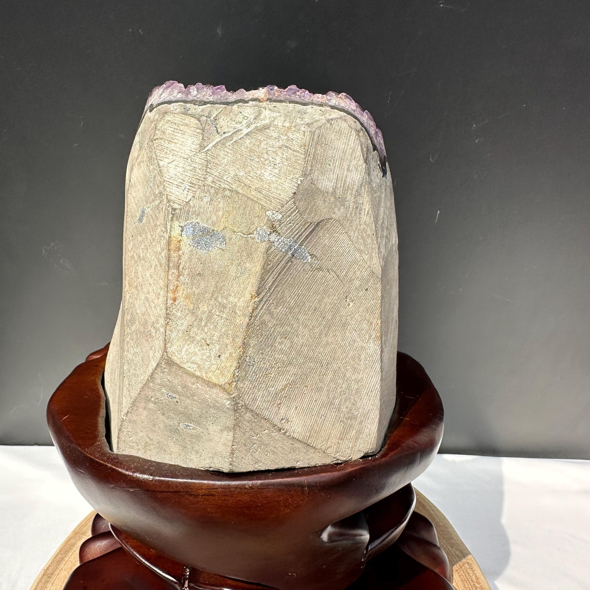 Special Offer 10.2lb Brazilian Amethyst Cluster with Custom Wood Stand, Raw Purple Quartz Geode Decor, Exact Specimen 10.6" Tall - view 6