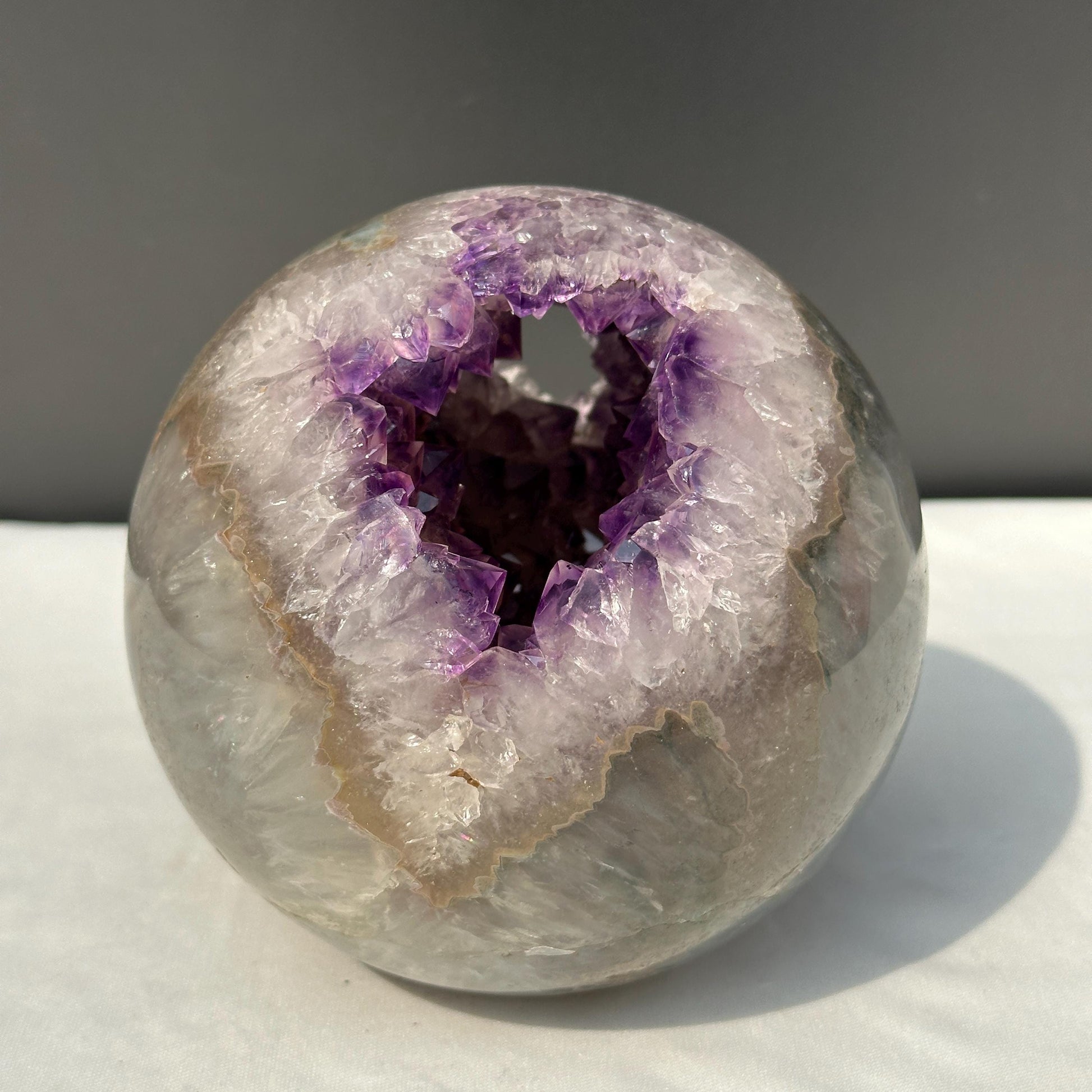 Large Amethyst Geode Sphere, 5.84lb Polished Brazilian Crystal Ball with Deep Purple Caves & Free Stand, Mineral Decor Exact Specimen - view 2