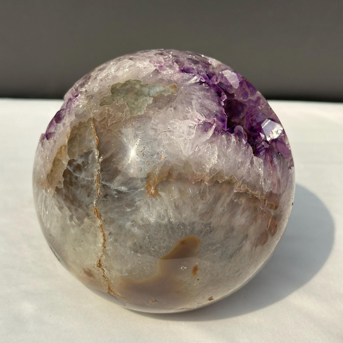 Large Amethyst Geode Sphere, 5.84lb Polished Brazilian Crystal Ball with Deep Purple Caves & Free Stand, Mineral Decor Exact Specimen - view 7