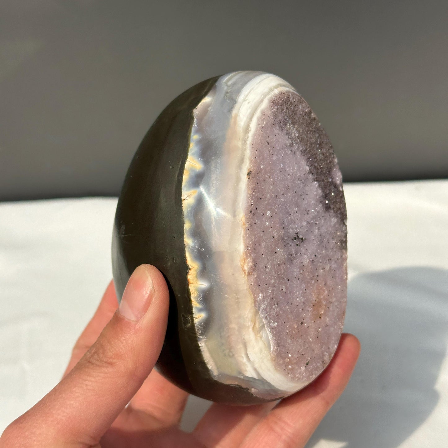 Special Offer Pink Amethyst Dragon Egg, Polished Uruguayan Crystal Geode with Free Stand, Pale Quartz Decor Exact Specimen 1.98lb