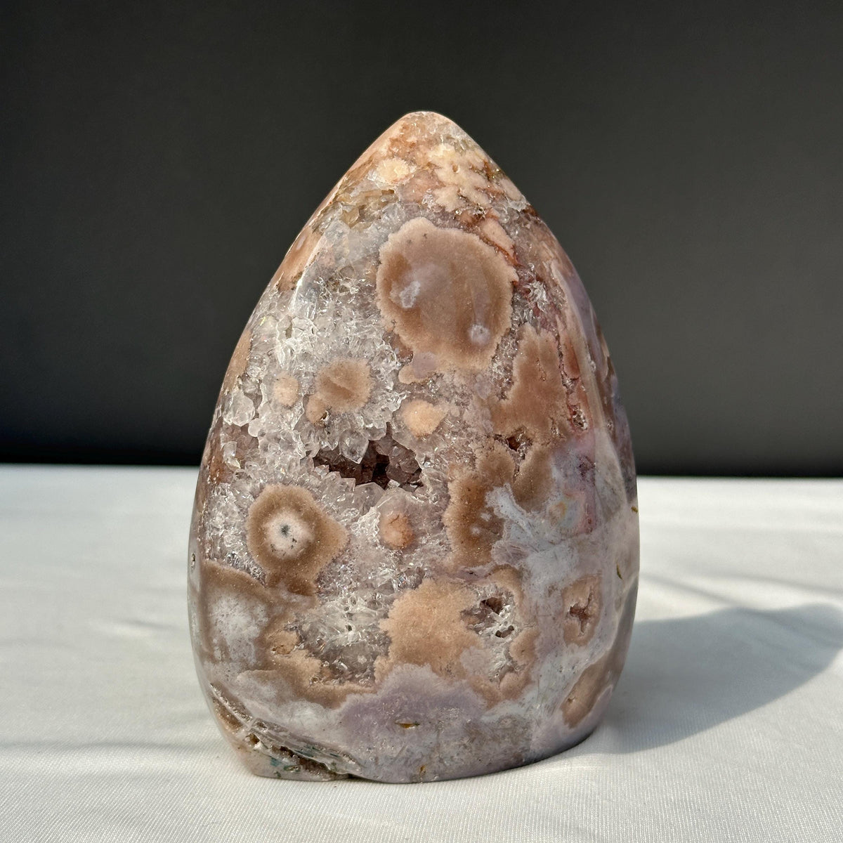 Pink Amethyst Freeform with Druzy Pockets, Polished Brazilian Crystal Standing Stone, Flower Agate Patterns Decor Exact 1.76lb - view 3