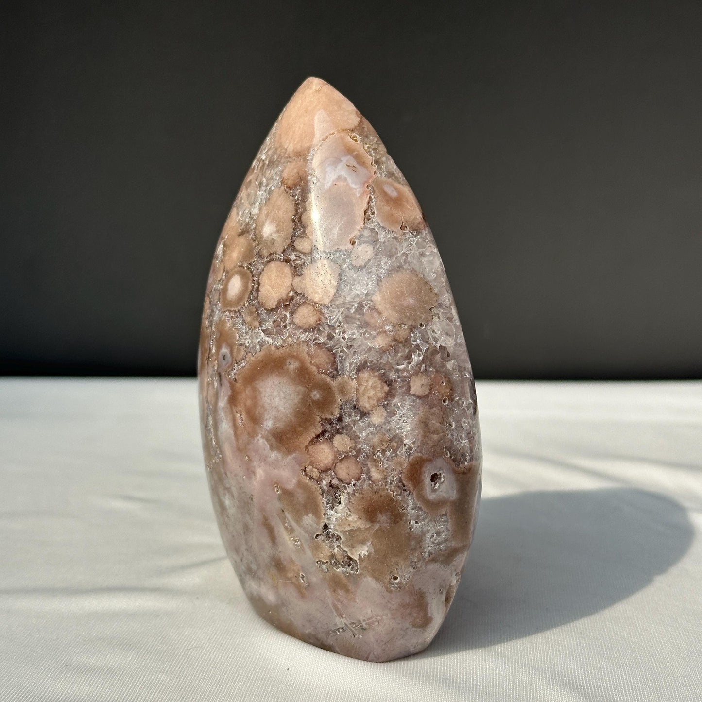 Pink Amethyst Freeform with Druzy Pockets, Polished Brazilian Crystal Standing Stone, Flower Agate Patterns Decor Exact 1.76lb