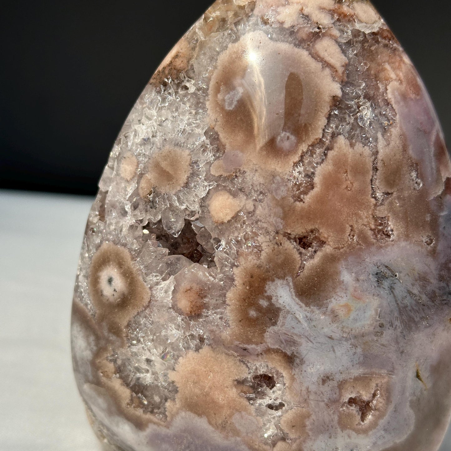 Pink Amethyst Freeform with Druzy Pockets, Polished Brazilian Crystal Standing Stone, Flower Agate Patterns Decor Exact 1.76lb - view 6