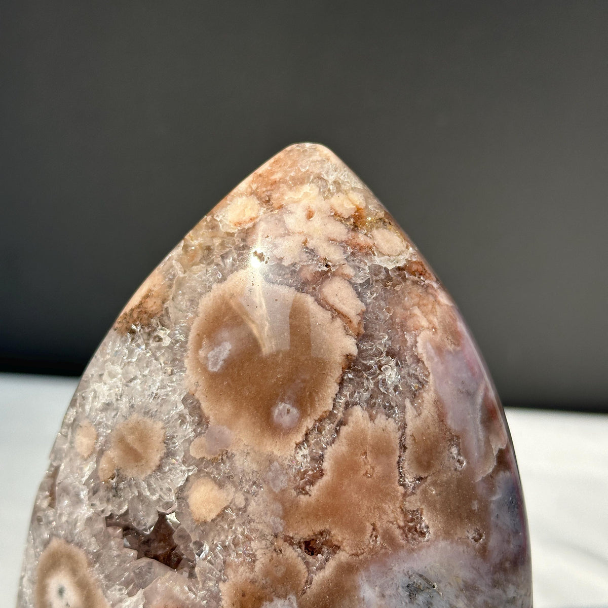 Pink Amethyst Freeform with Druzy Pockets, Polished Brazilian Crystal Standing Stone, Flower Agate Patterns Decor Exact 1.76lb - view 7
