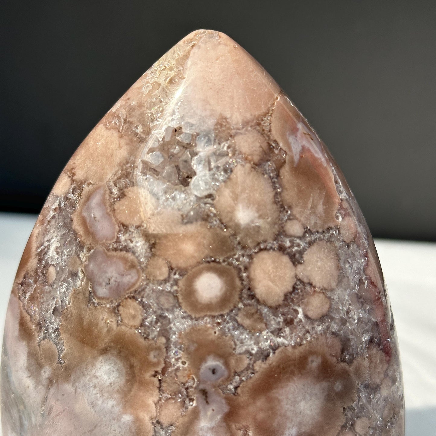 Pink Amethyst Freeform with Druzy Pockets, Polished Brazilian Crystal Standing Stone, Flower Agate Patterns Decor Exact 1.76lb - view 8
