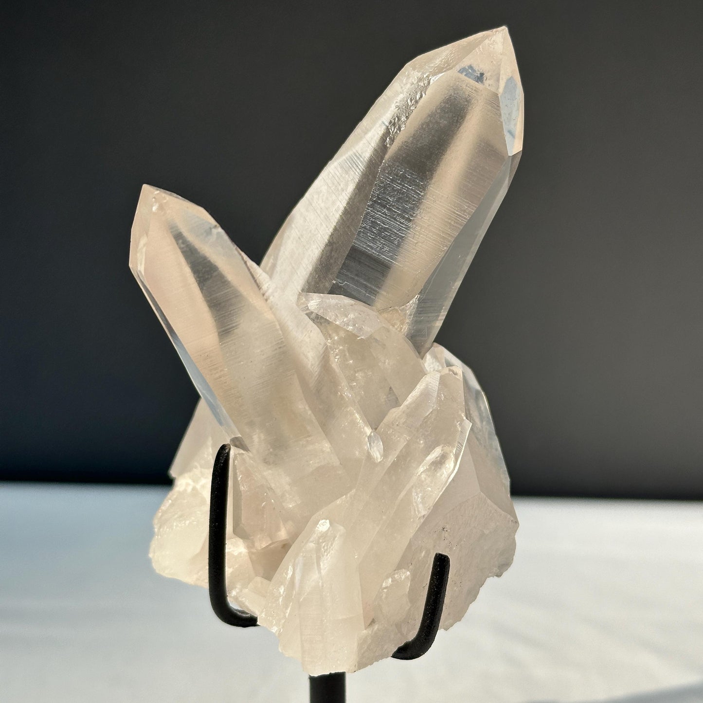 Rare Lemurian Seed Quartz Crystal Cluster, Clear Quartz Twin Points on Custom Metal Stand, Master Healer Mineral Specimen Exact