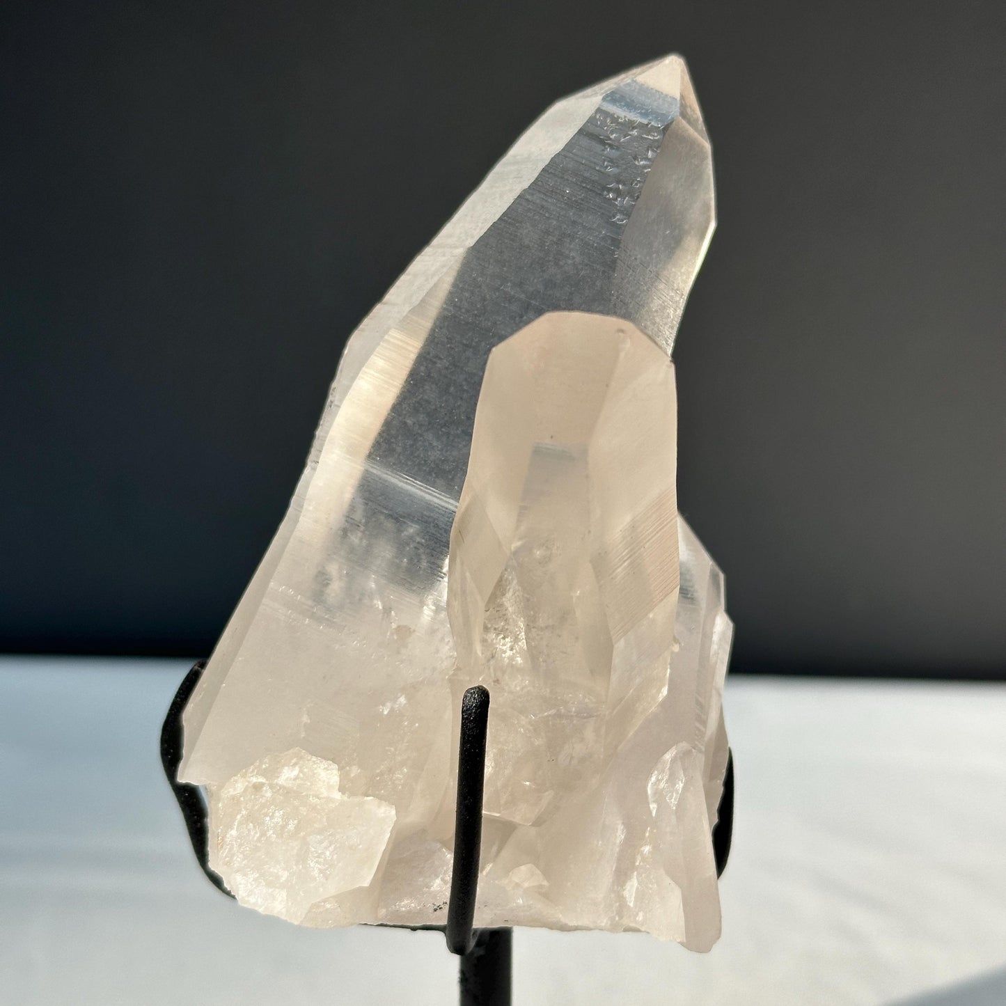 Rare Lemurian Seed Quartz Crystal Cluster, Clear Quartz Twin Points on Custom Metal Stand, Master Healer Mineral Specimen Exact
