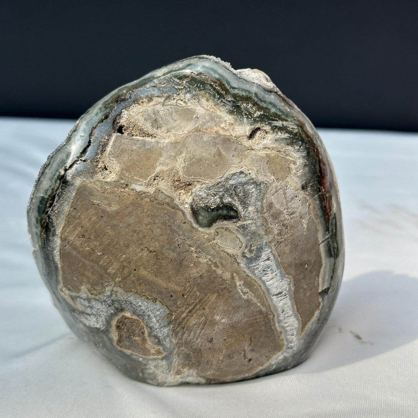Rare Uruguayan Green Amethyst with Rainbow Calcite Symbiosis, Polished Crystal Cluster Specimen, Mineral Geode Decor Exact 1.65lb