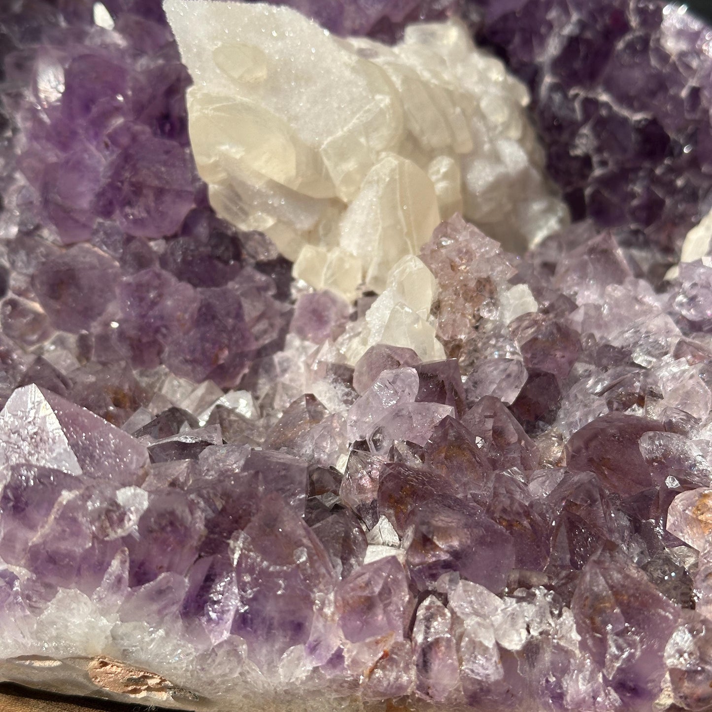 Giant 17.5lb Rutilated Amethyst & Large Calcite Symbiosis, Polished Brazilian Crystal Freeform Decor, Exact Specimen Brazil