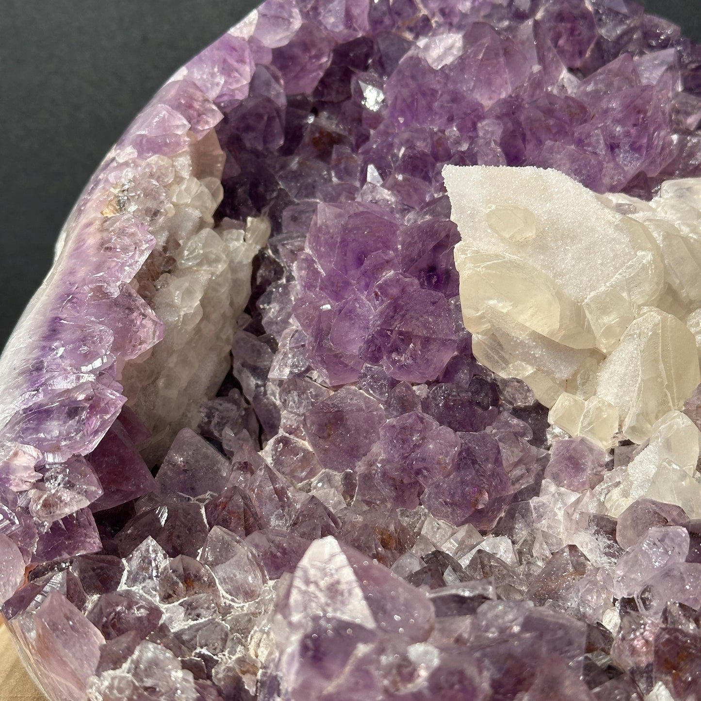 Giant 17.5lb Rutilated Amethyst & Large Calcite Symbiosis, Polished Brazilian Crystal Freeform Decor, Exact Specimen Brazil