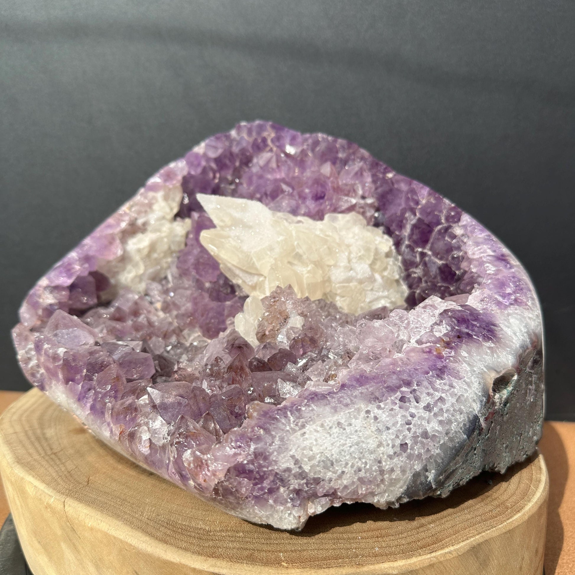 Giant 17.5lb Rutilated Amethyst & Large Calcite Symbiosis, Polished Brazilian Crystal Freeform Decor, Exact Specimen Brazil - view 6