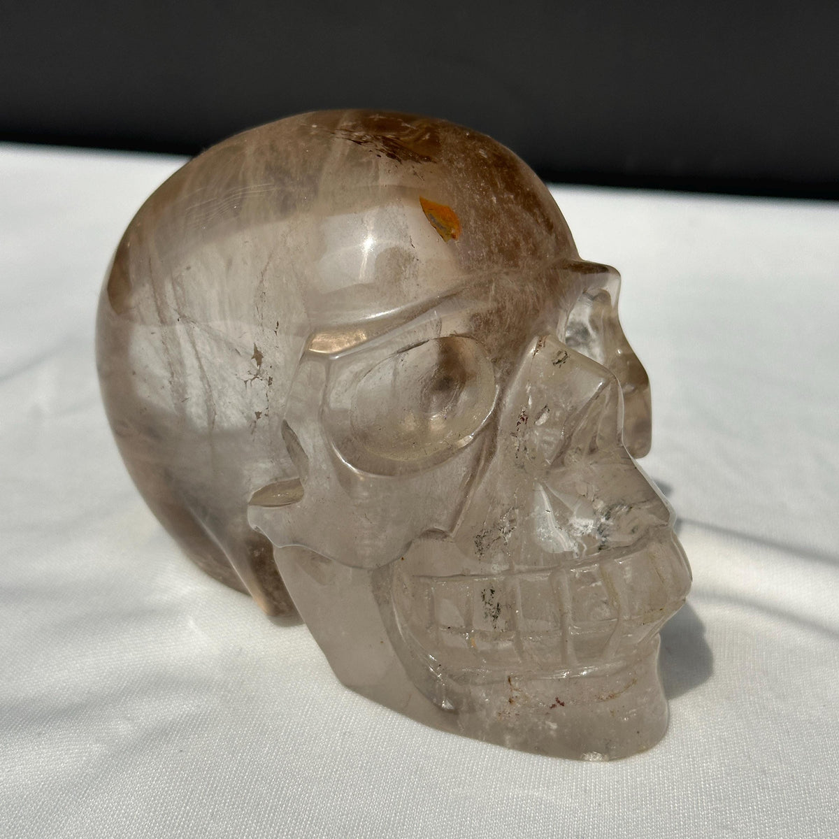 Large Smoky Quartz Crystal Skull, Personally Sourced Brazilian Quartz Carving, Heavy Polished Gothic Altar Decor Exact Specimen 2.19lb - view 3
