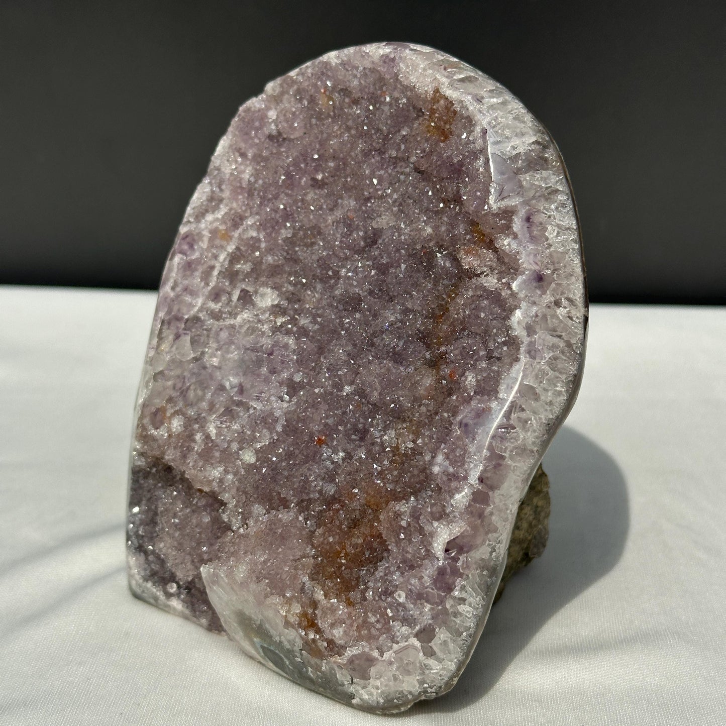 Large Pale Lavender Amethyst Geode Stand, Polished Uruguayan Crystal Cluster, Sparkly Lilac Druzy Decor Exact Specimen 3.2lb