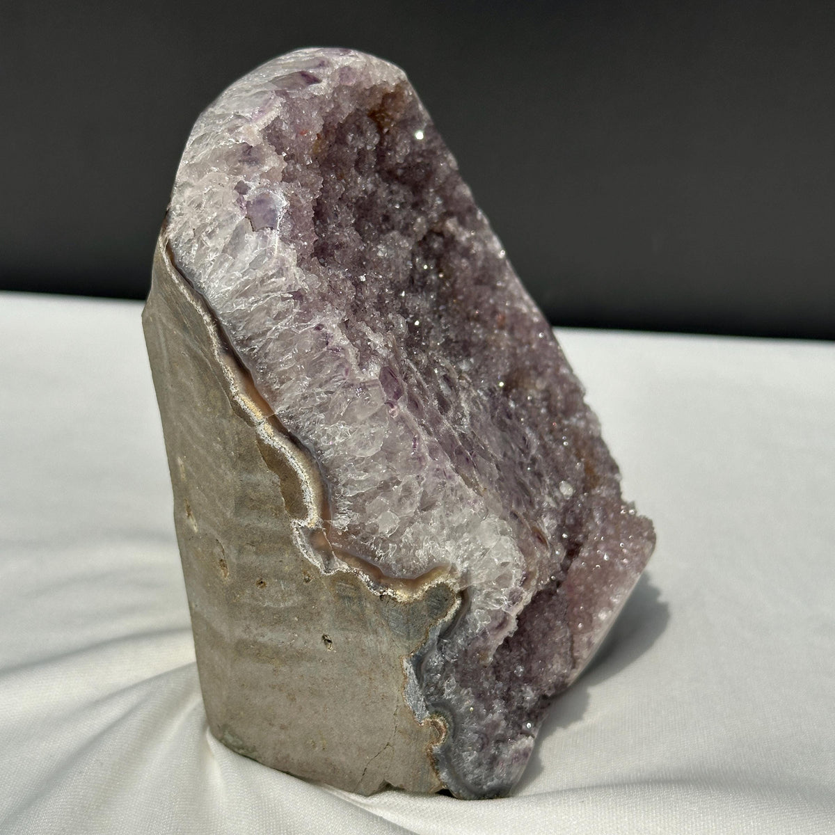 Large Pale Lavender Amethyst Geode Stand, Polished Uruguayan Crystal Cluster, Sparkly Lilac Druzy Decor Exact Specimen 3.2lb - view 7