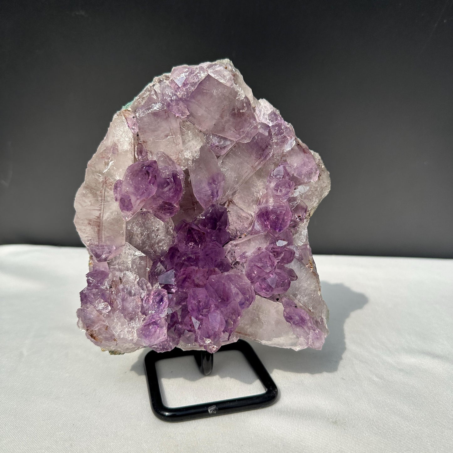 Rare Brazilian Amethyst & Clear Quartz Symbiosis Cluster, Large Phantom Crystal Decor with Custom Metal Stand, Exact Specimen 1.98lb