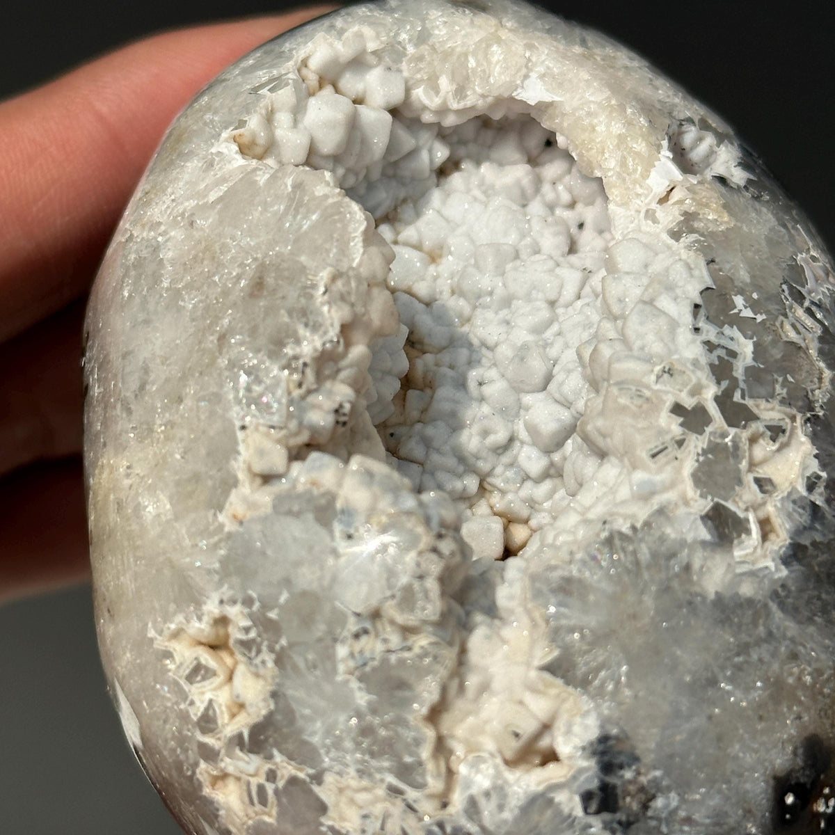 Hand-Carved White Sugar Druzy Agate Mushroom, Polished Brazilian Crystal Geode Decor, Fairy Core Mineral Specimen Exact 0.94lb - view 10