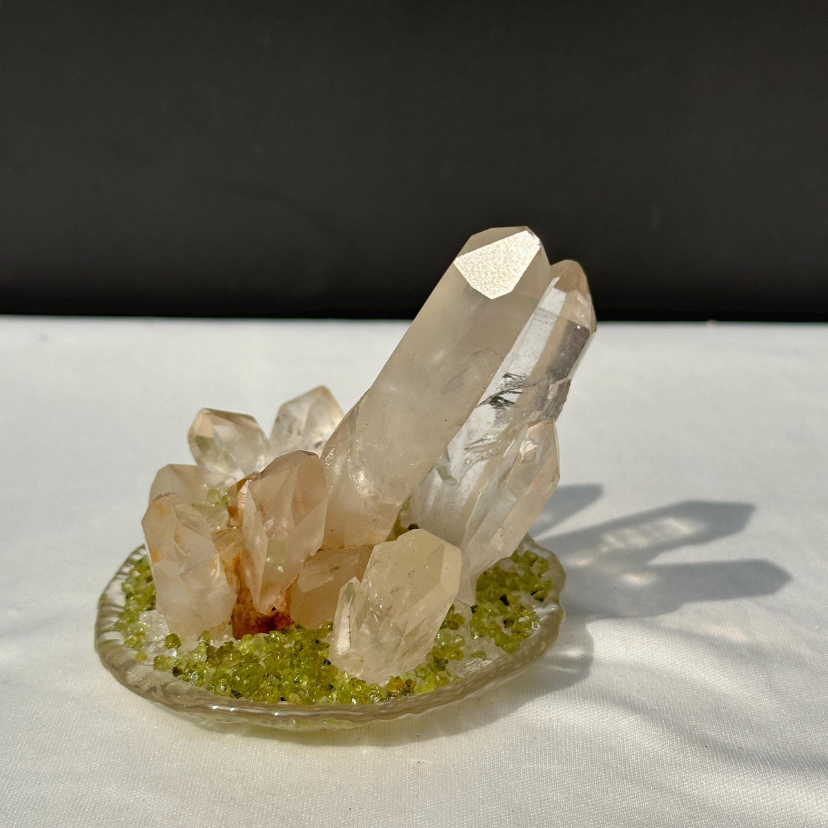 Clear Quartz Cluster Night Light with Prehnite Chips, Brazilian Crystal LED Lamp with USB Wooden Base, Healing Decor Exact 0.71lb - view 6