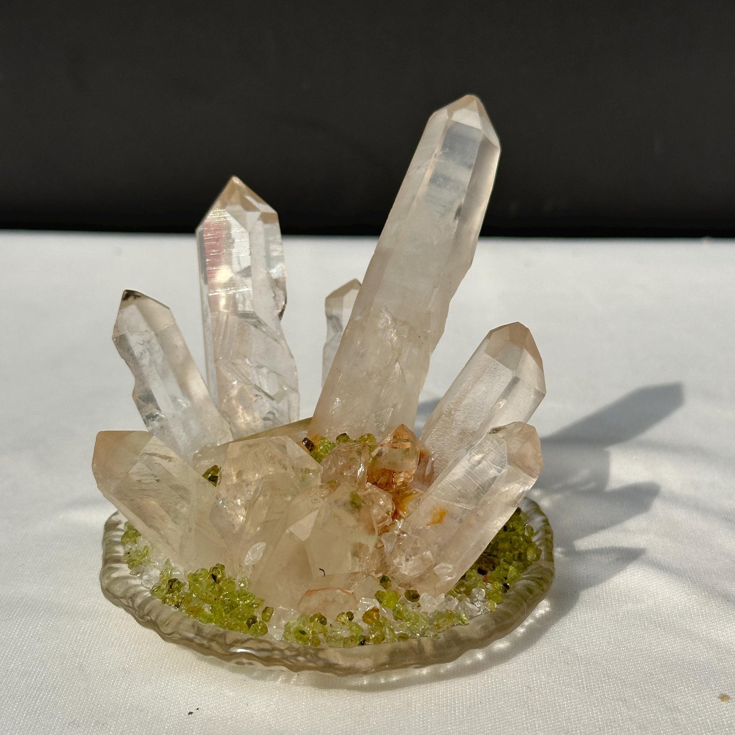 Clear Quartz Cluster Night Light with Prehnite Chips, Brazilian Crystal LED Lamp with USB Wooden Base, Healing Decor Exact 0.71lb - view 7