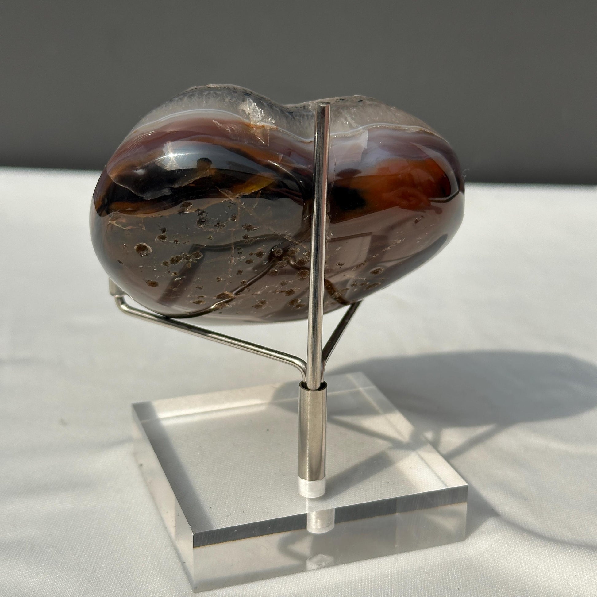 Rare Black Sugar Druzy Agate Heart with Stand, Polished Brazilian Geode Heart, Sparkling Botryoidal Mineral Decor Exact Specimen 0.67lb - view 6