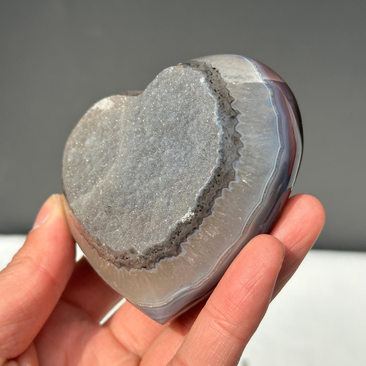Rare Black Sugar Druzy Agate Heart with Stand, Polished Brazilian Geode Heart, Sparkling Botryoidal Mineral Decor Exact Specimen 0.67lb - view 8