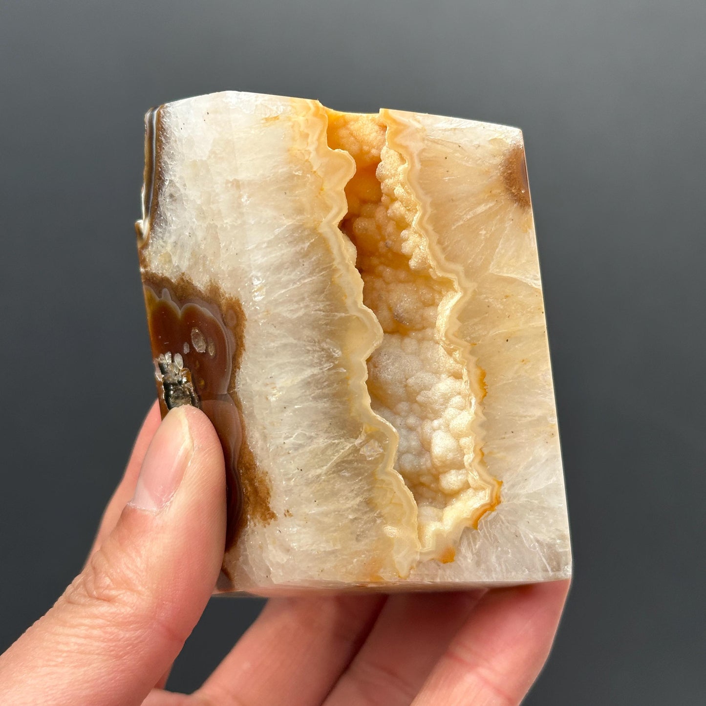 Yellow Sugar Druzy Agate Freeform, Polished Brazilian Crystal Block with Sparkling Botryoidal Cave, Golden Healing Decor Exact Specimen