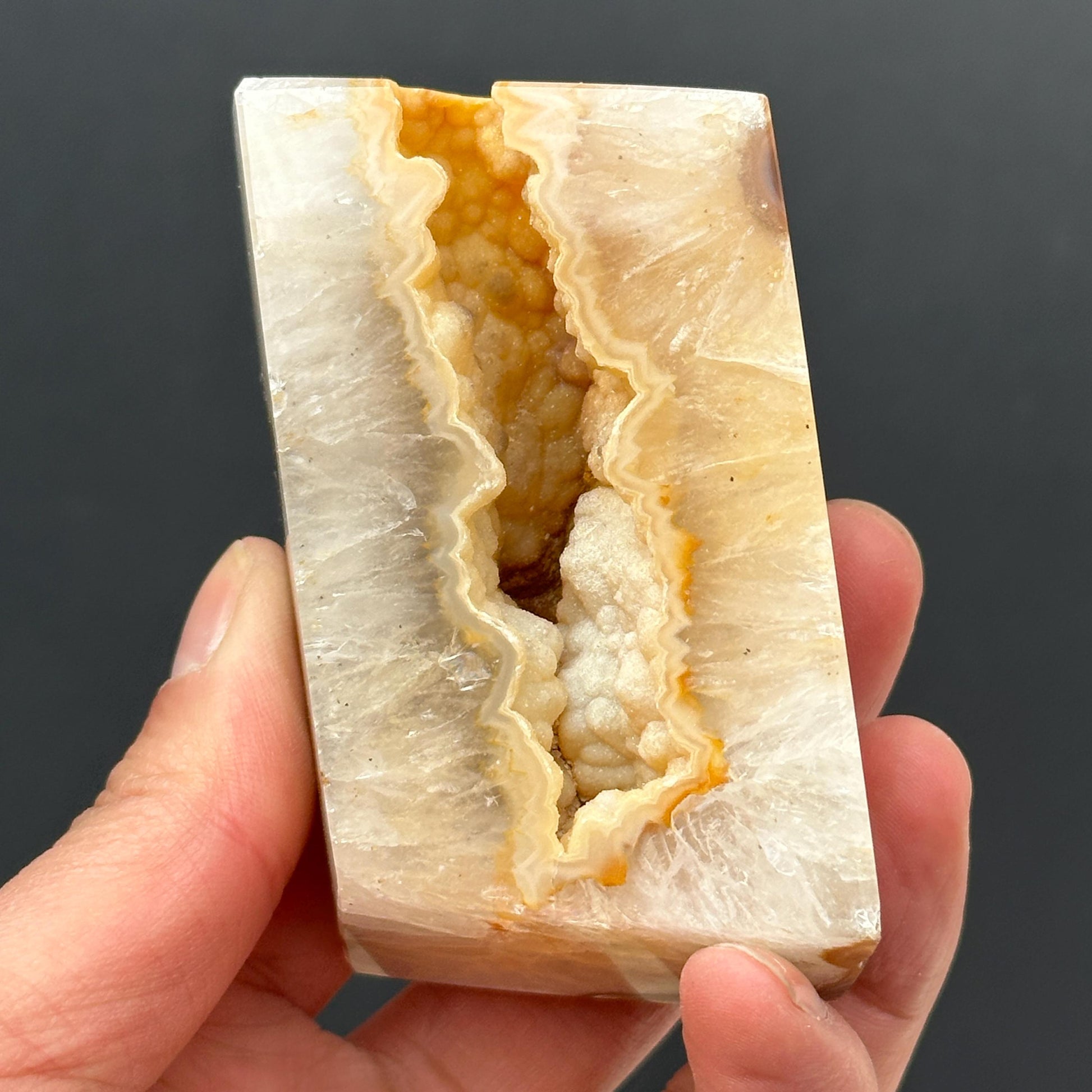 Yellow Sugar Druzy Agate Freeform, Polished Brazilian Crystal Block with Sparkling Botryoidal Cave, Golden Healing Decor Exact Specimen - view 10