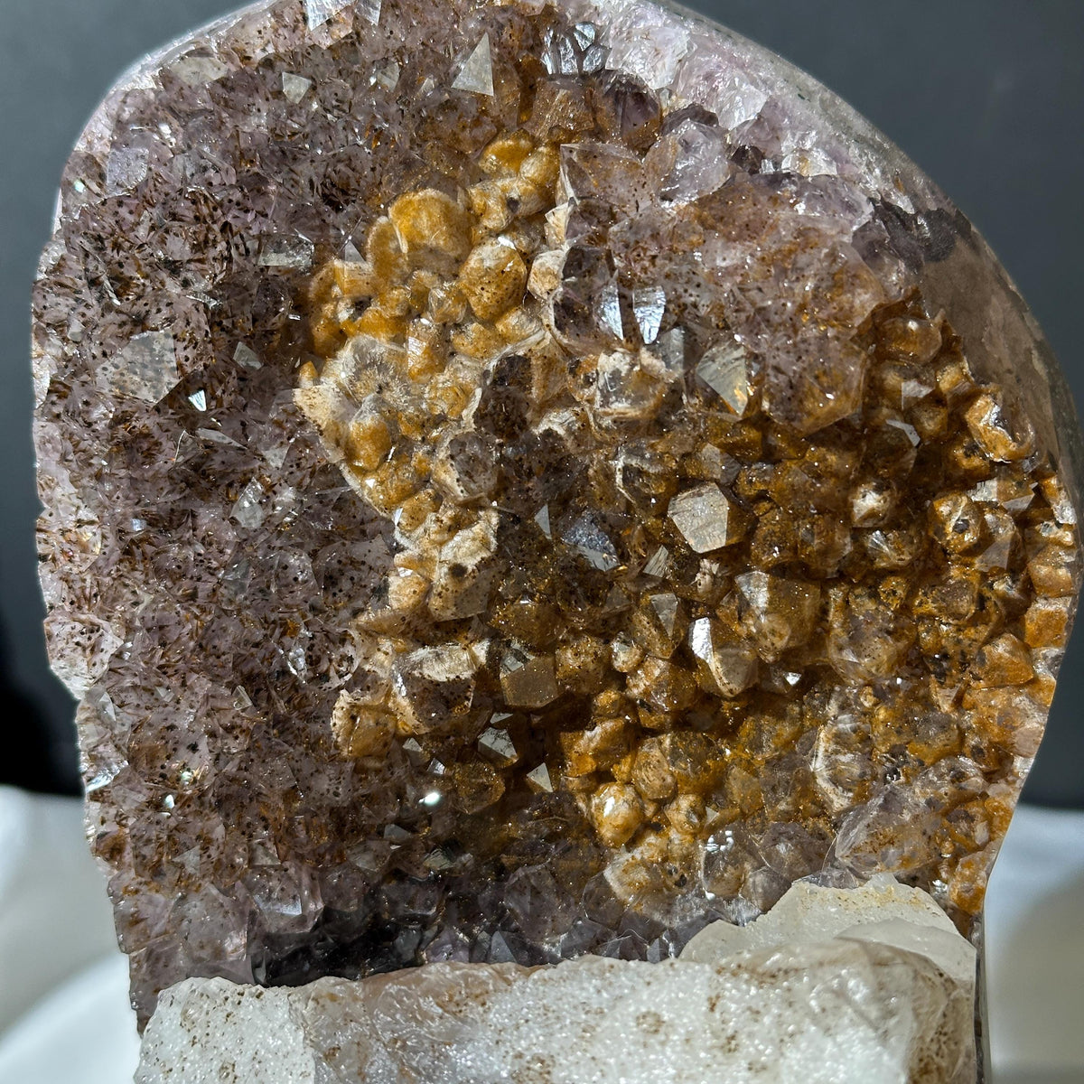 Giant Calcite & Rutilated Amethyst Symbiosis on Custom Stand, Rare Golden Druzy Crystal Decor, Exact Brazil Specimen 5.07lb - view 5