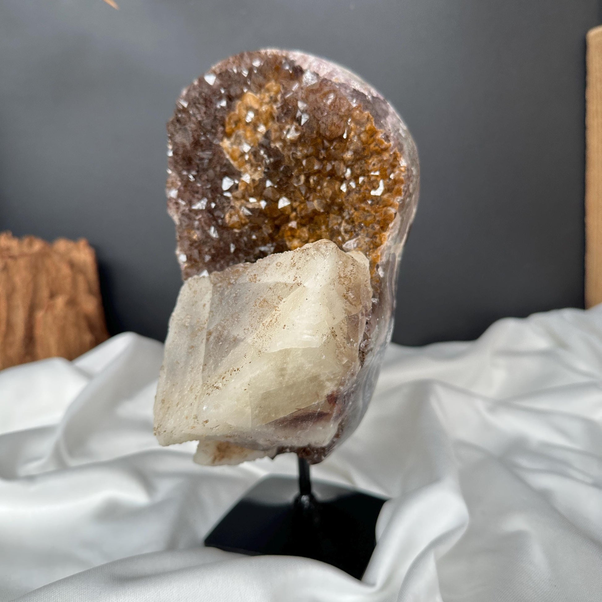 Giant Calcite & Rutilated Amethyst Symbiosis on Custom Stand, One of a Kind image 8