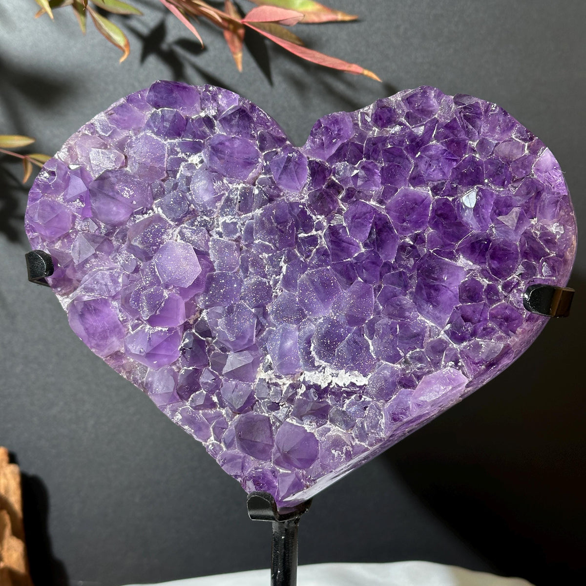 Large Sugar Amethyst Heart on Custom Stand, Pure Purple Druzy Crystal Decor, Polished Brazilian Geode Exact Specimen 4.5lb - view 1