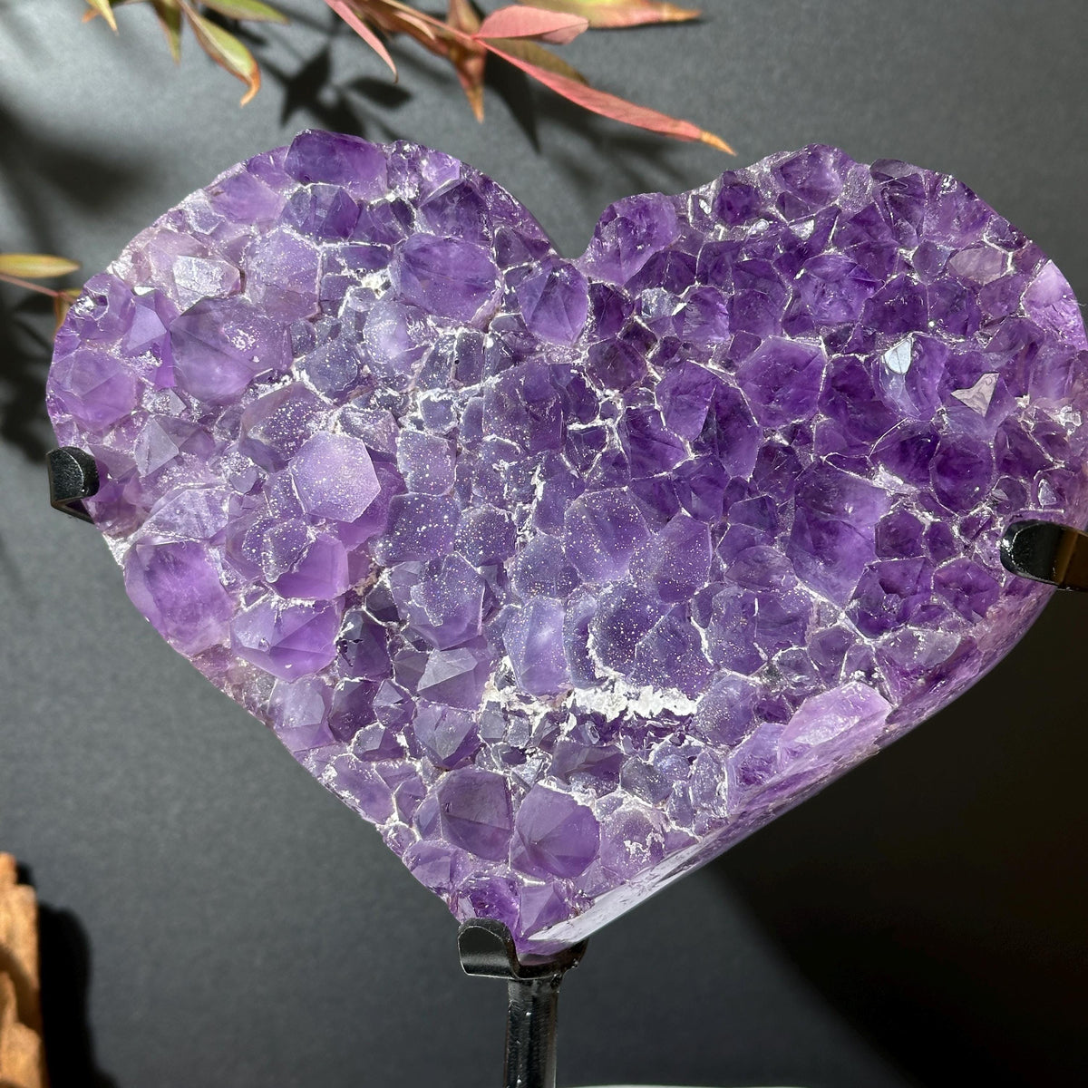 Large Sugar Amethyst Heart on Custom Stand, Pure Purple Druzy Crystal Decor, Polished Brazilian Geode Exact Specimen 4.5lb - view 3