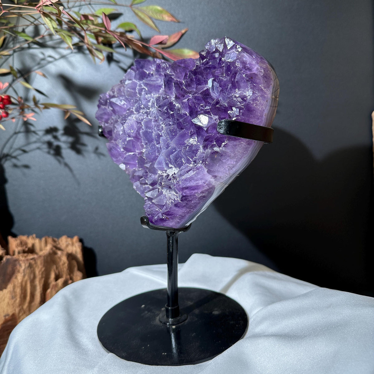 Large Sugar Amethyst Heart on Custom Stand, Pure Purple Druzy Crystal Decor, Polished Brazilian Geode Exact Specimen 4.5lb - view 8