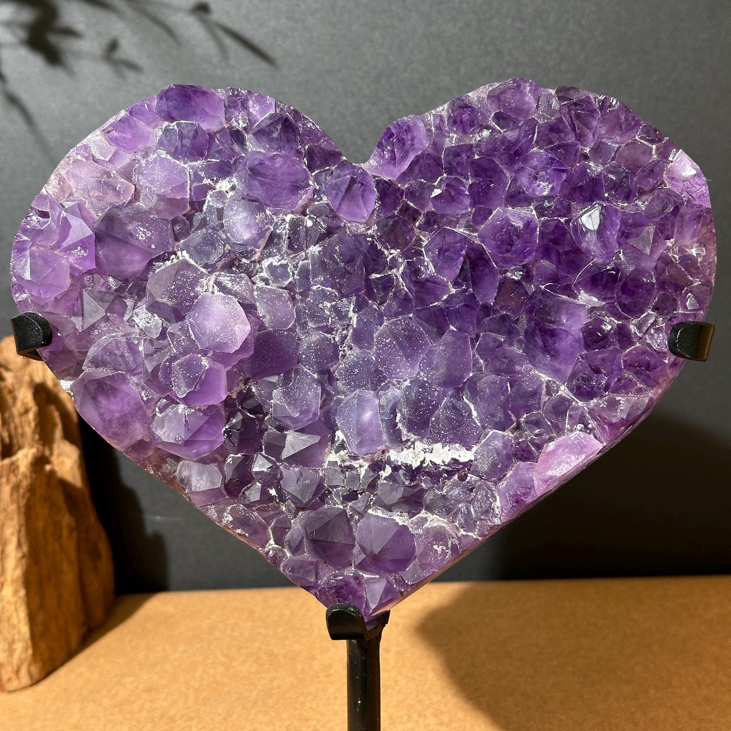 Large Sugar Amethyst Heart on Custom Stand, Pure Purple Druzy Crystal Decor, Polished Brazilian Geode Exact Specimen 4.5lb - view 6