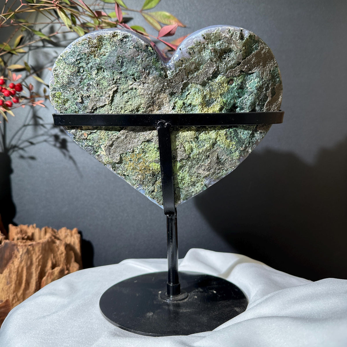 Large Sugar Amethyst Heart on Custom Stand, Pure Purple Druzy Crystal Decor, Polished Brazilian Geode Exact Specimen 4.5lb - view 10