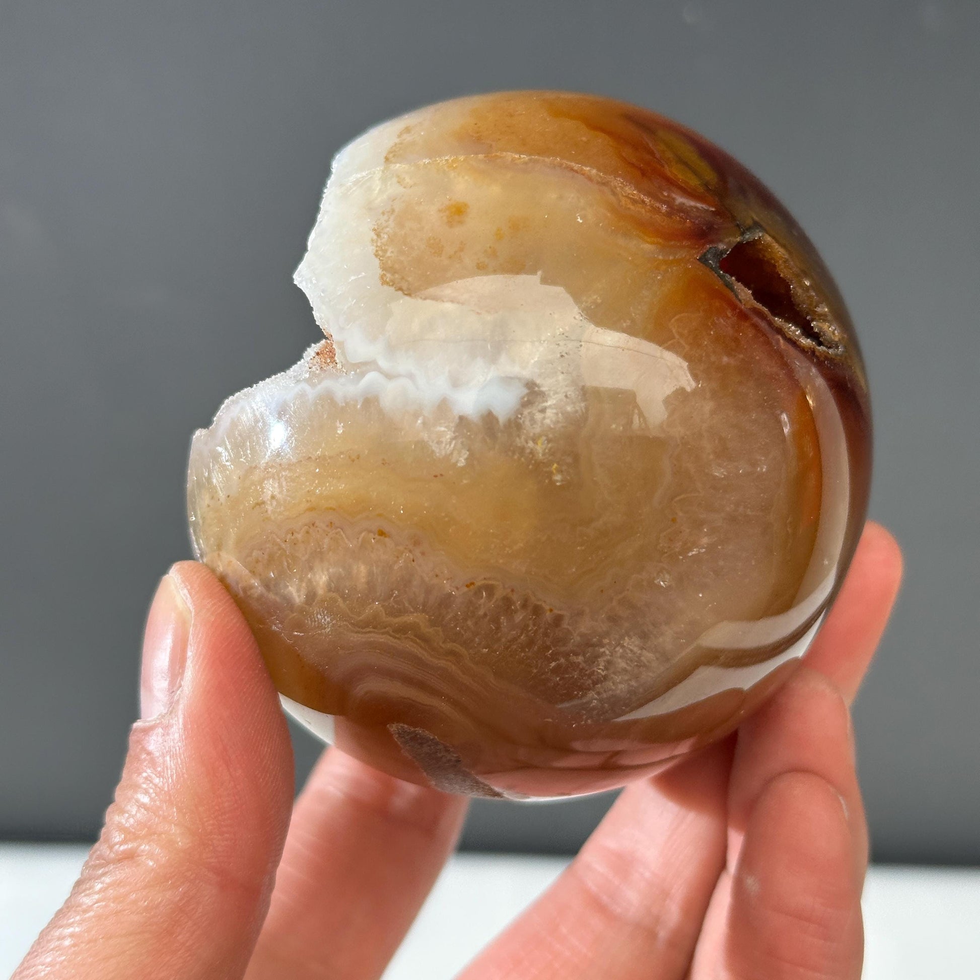 78mm White Sugar Druzy Agate Sphere with Stand, Large Open Mouth Geode Ball, Polished Brazilian Crystal Orb, Wealth Basin Exact 1.13lb - view 6