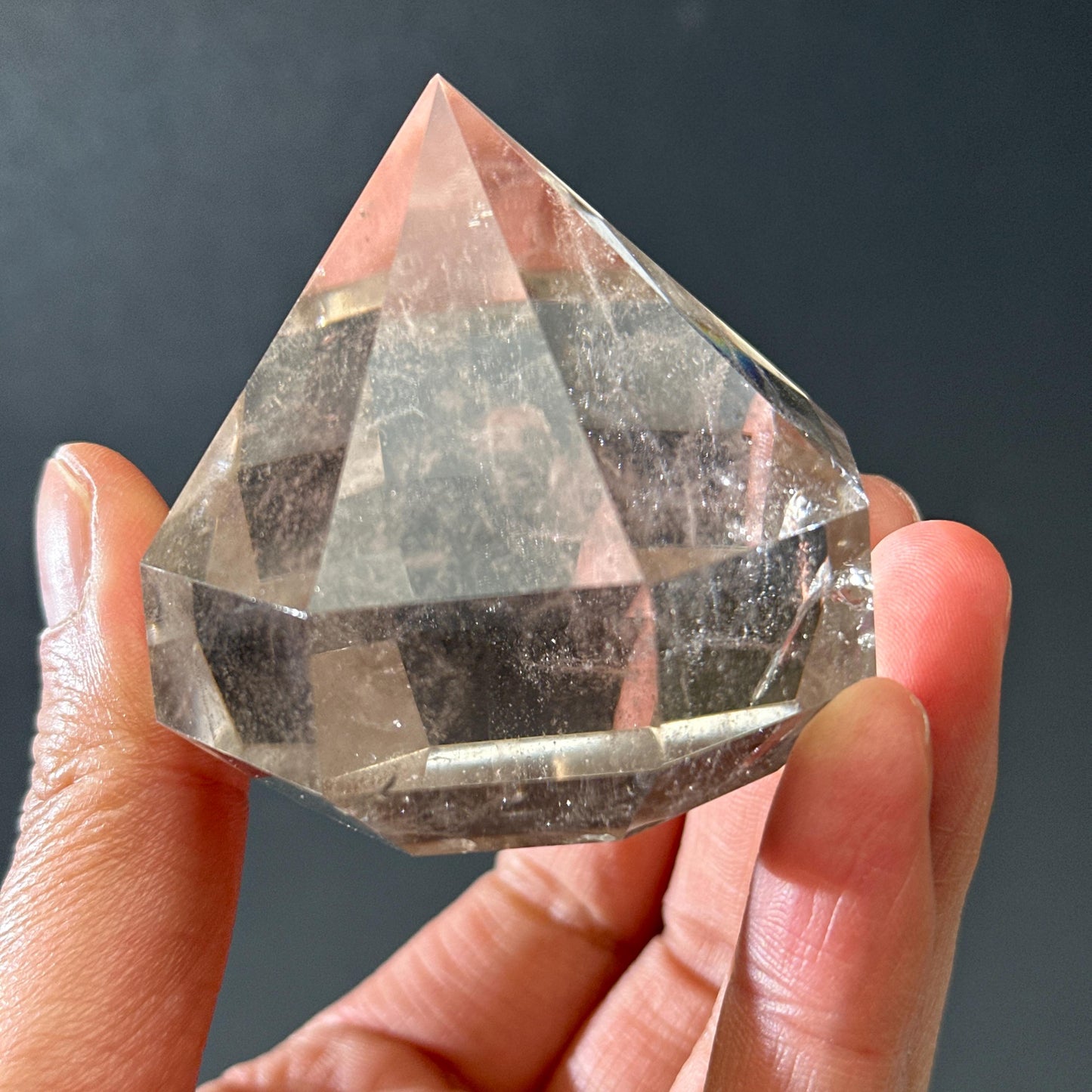 Giant Smoky Quartz Diamond Cut Crystal, Faceted Brazilian Tea Quartz Gemstone Sculpture with Free Stand, Luxury Home Decor Exact 7.6oz
