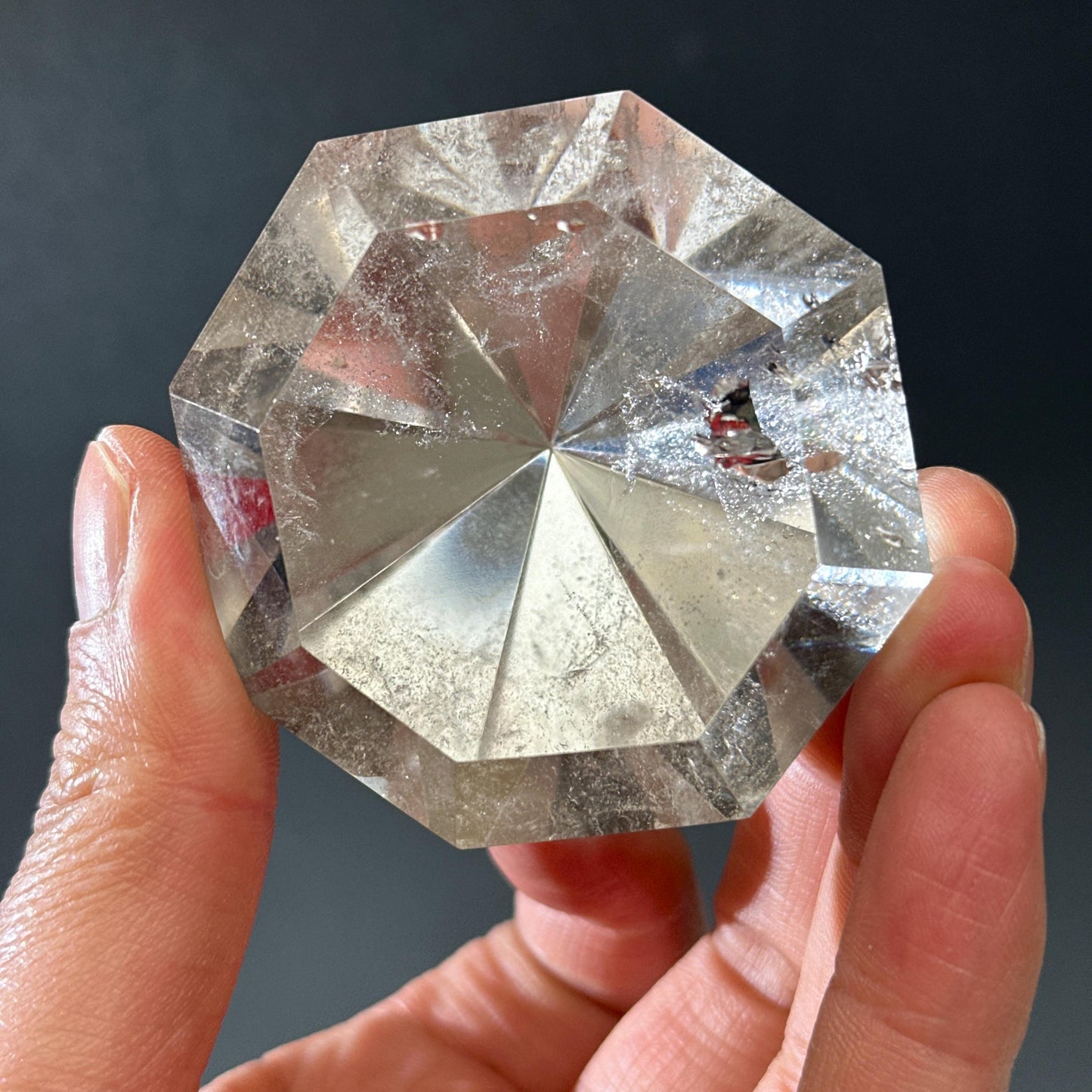 Giant Smoky Quartz Diamond Cut Crystal, Faceted Brazilian Tea Quartz Gemstone Sculpture with Free Stand, Luxury Home Decor Exact 7.6oz