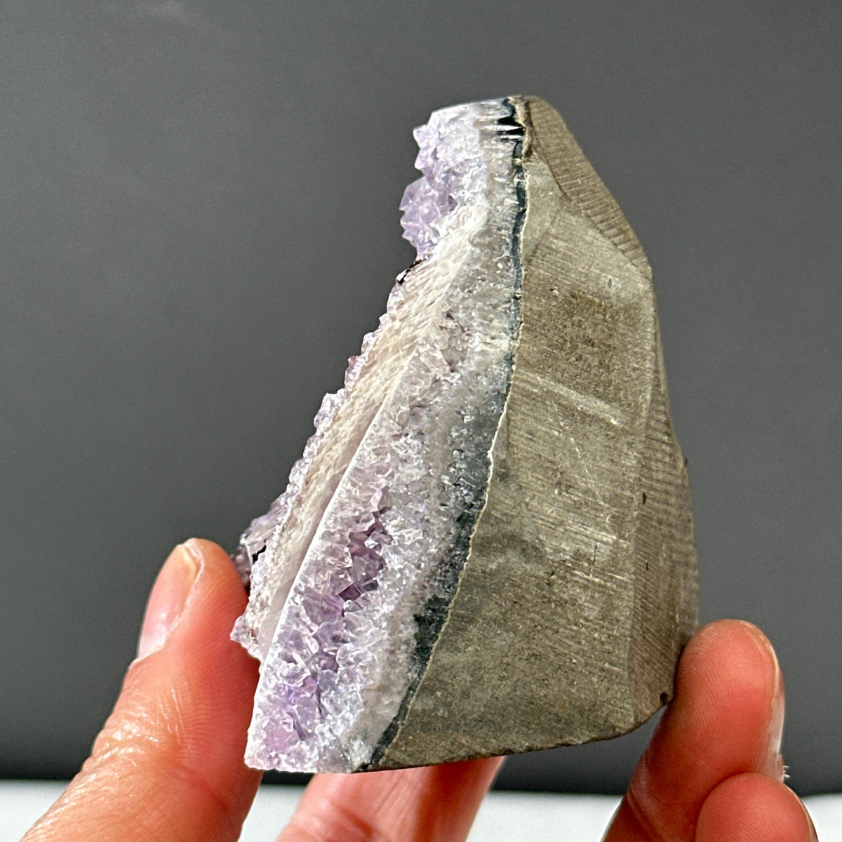 Rare Uruguayan Amethyst with Calcite Symbiosis, Red Hematite Amethyst Cluster, Polished Base Mineral Specimen, Healing Decor Exact 7.27oz - view 6