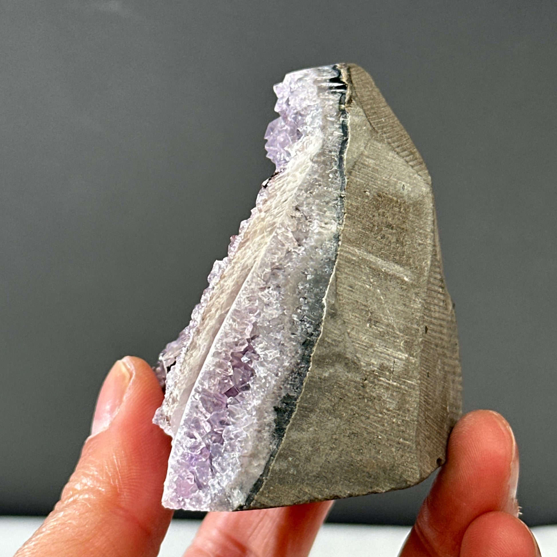 Rare Uruguayan Amethyst with Calcite Symbiosis, Red Hematite Amethyst Cluster, Polished Base Mineral Specimen, Healing Decor Exact 7.27oz - view 6