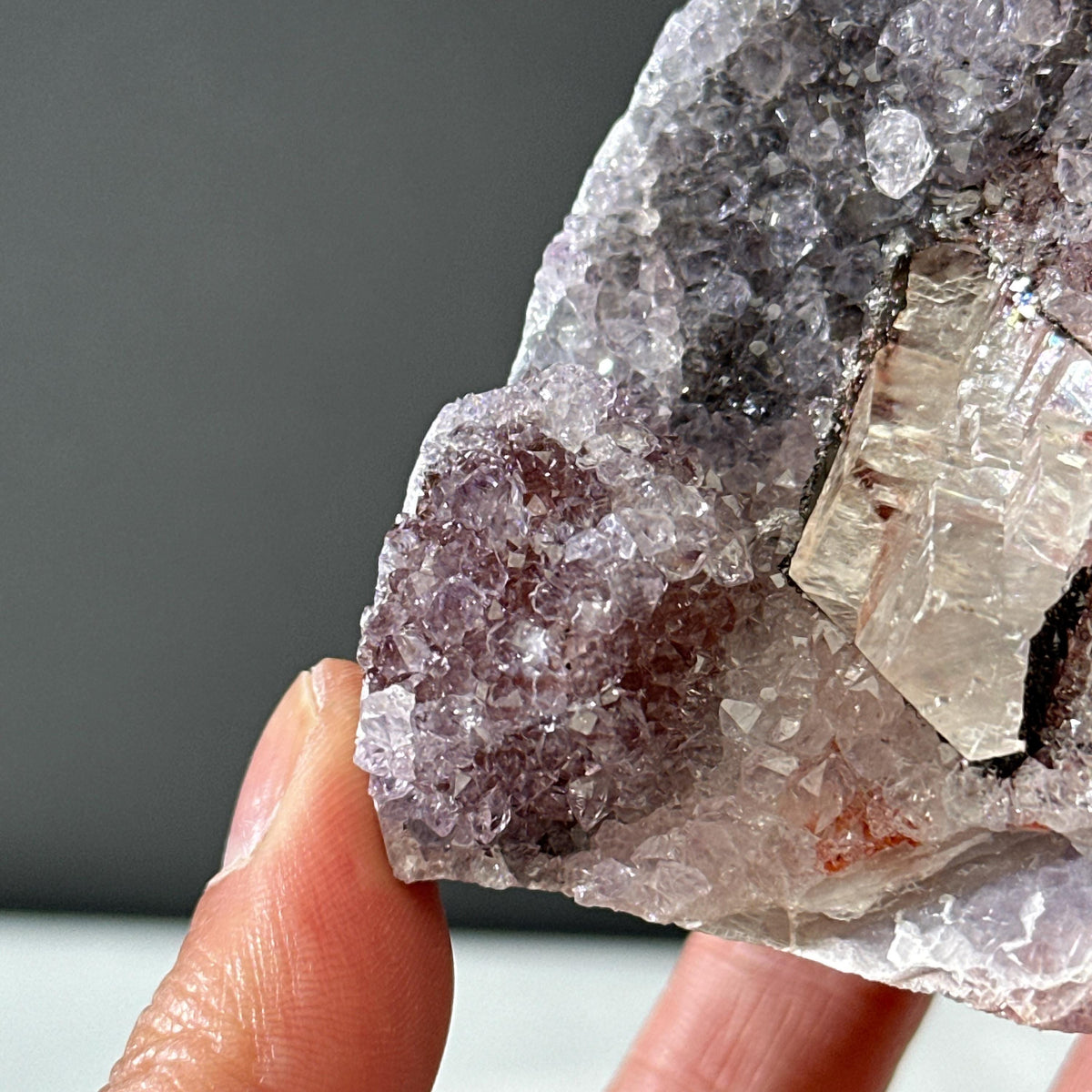 Rare Uruguayan Amethyst with Calcite Symbiosis, Red Hematite Amethyst Cluster, Polished Base Mineral Specimen, Healing Decor Exact 7.27oz - view 7