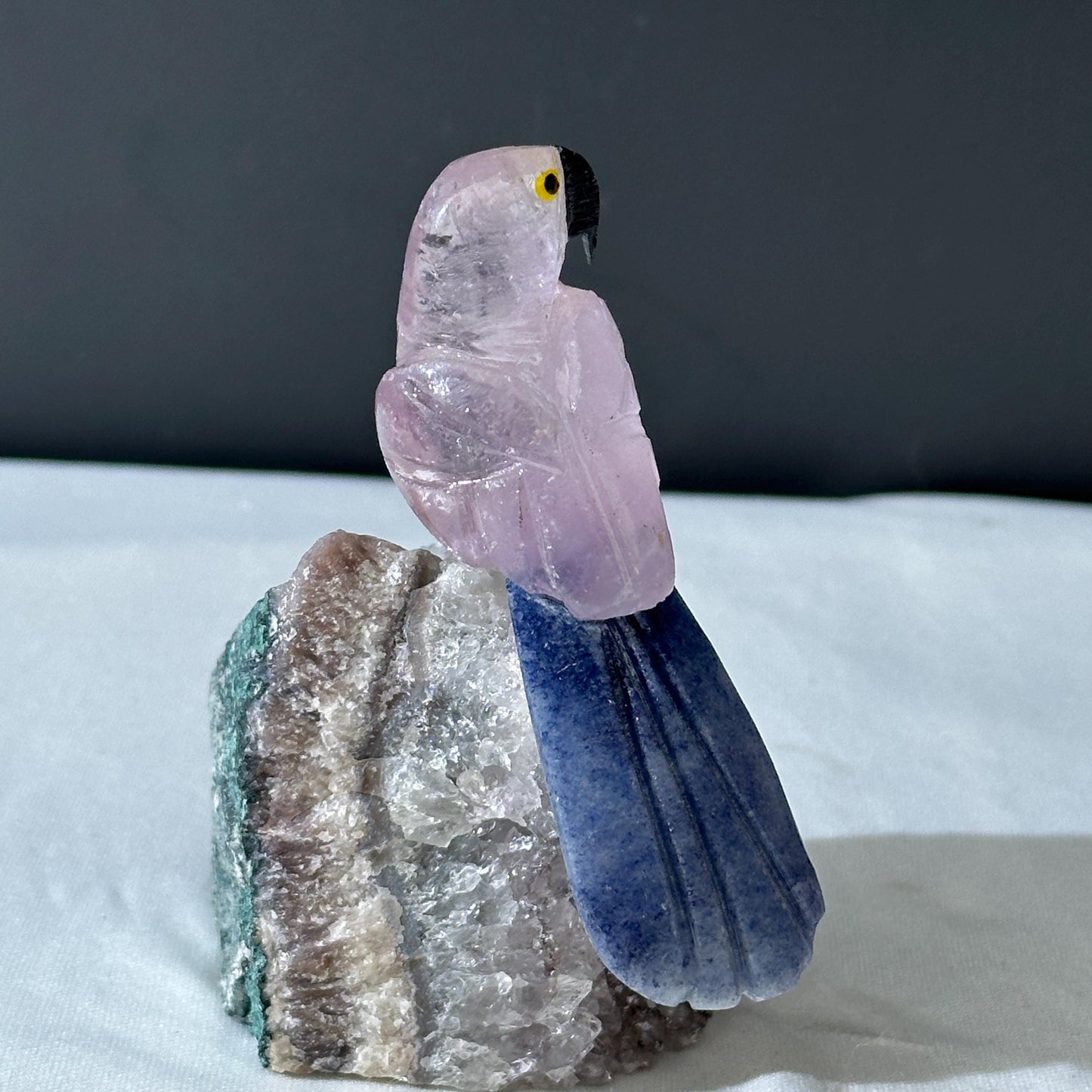 Hand-Carved Amethyst Bird on Raw Crystal Cluster, Brazilian Gemstone Parrot Sculpture, Polished Animal Totem Decor Exact Specimen 0.71lb